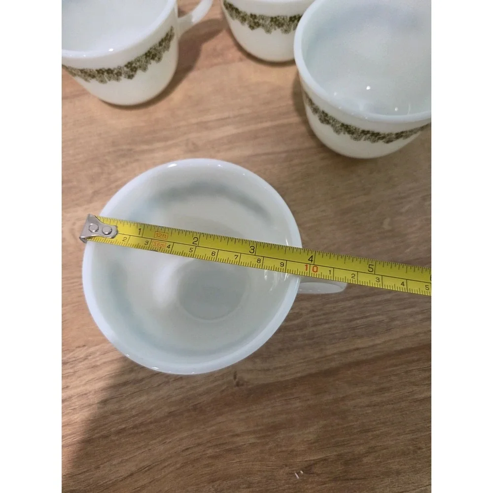 Set Of 4 Pyrex Corelle Spring Blossom Crazy Daisy Green Floral Coffee Tea Cups